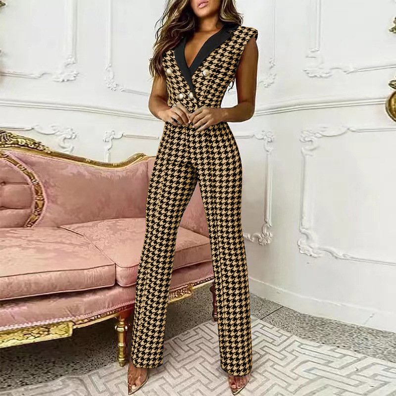 V-neck Houndstooth Jumpsuit Professional Wear Women - Image 7