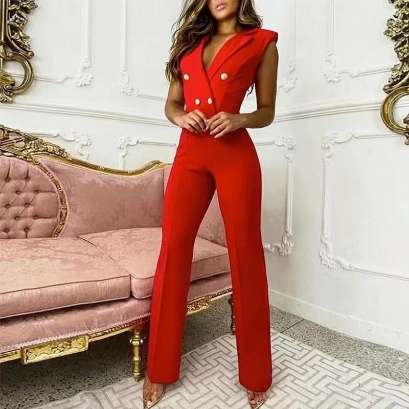 V-neck Houndstooth Jumpsuit Professional Wear Women - Image 2