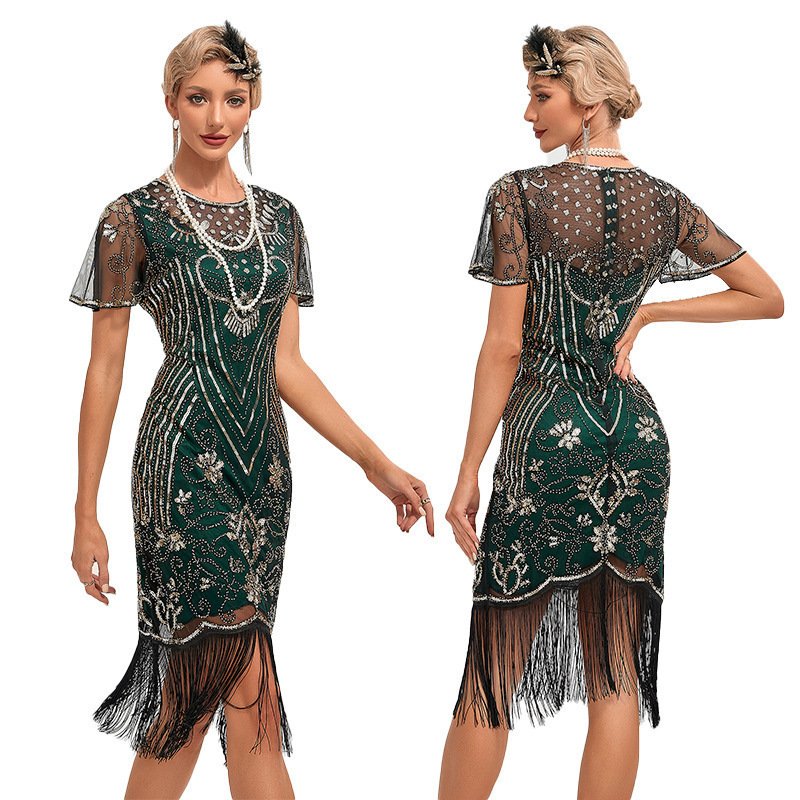 Womens Retro Party Sequin Tassel Dress - Image 6