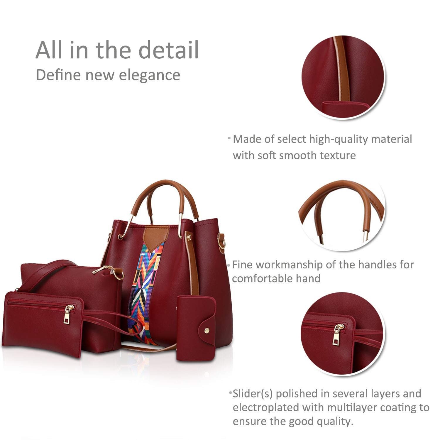 Women Handbags Shoulder Bags 4 Pcs Handbags For Ladies Top-Handles Crossbody Bags Purse Wallet - Image 2