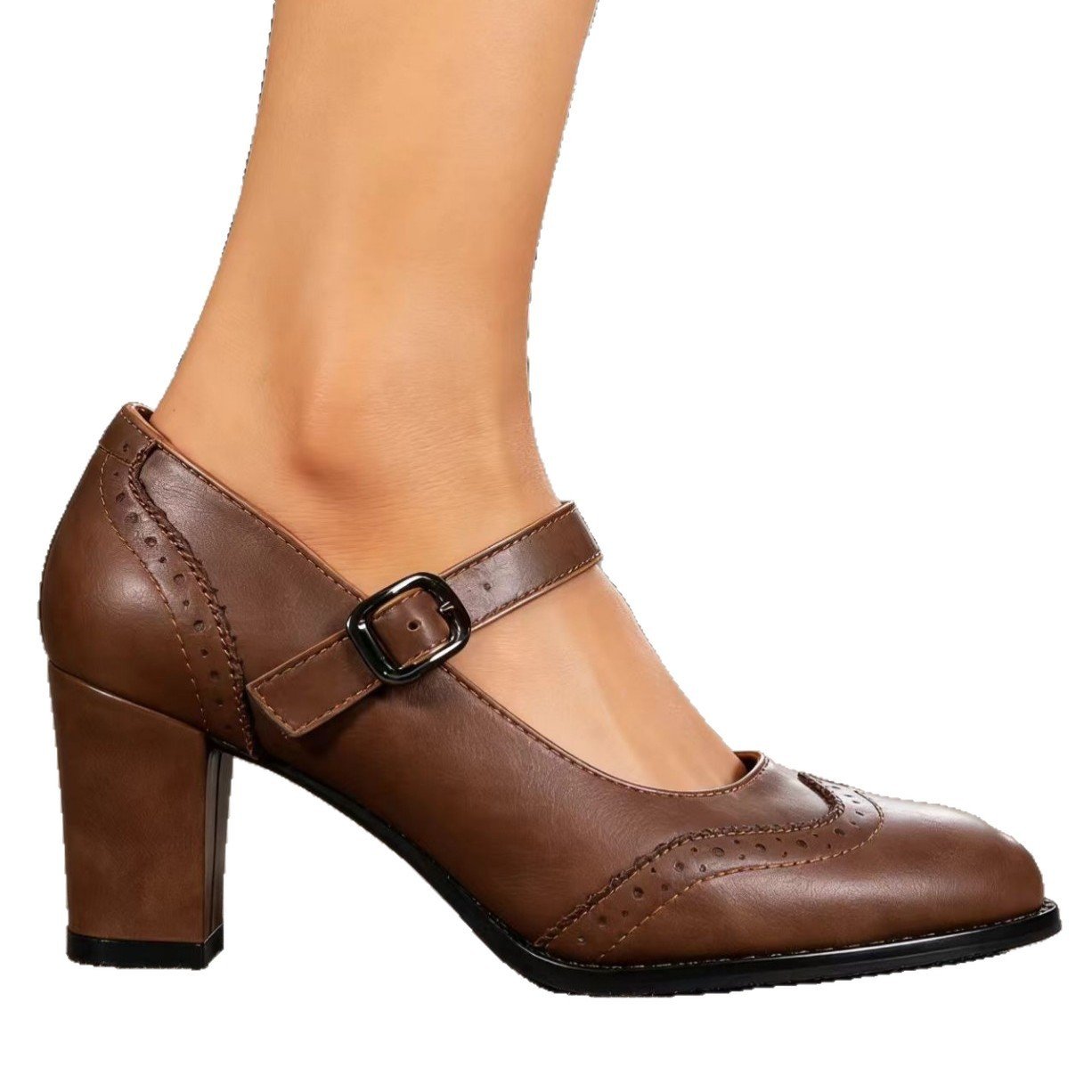 Womens Low-cut Chunky High-heeled Shoes - Image 3