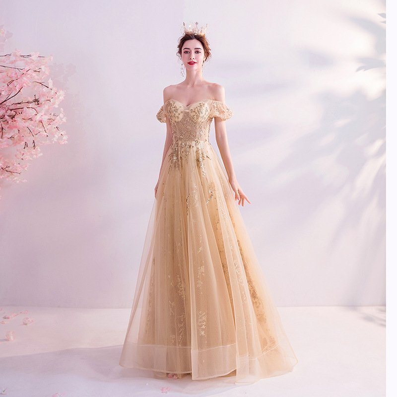 Women's Fashion Casual Gold Bridal Dress - Image 4