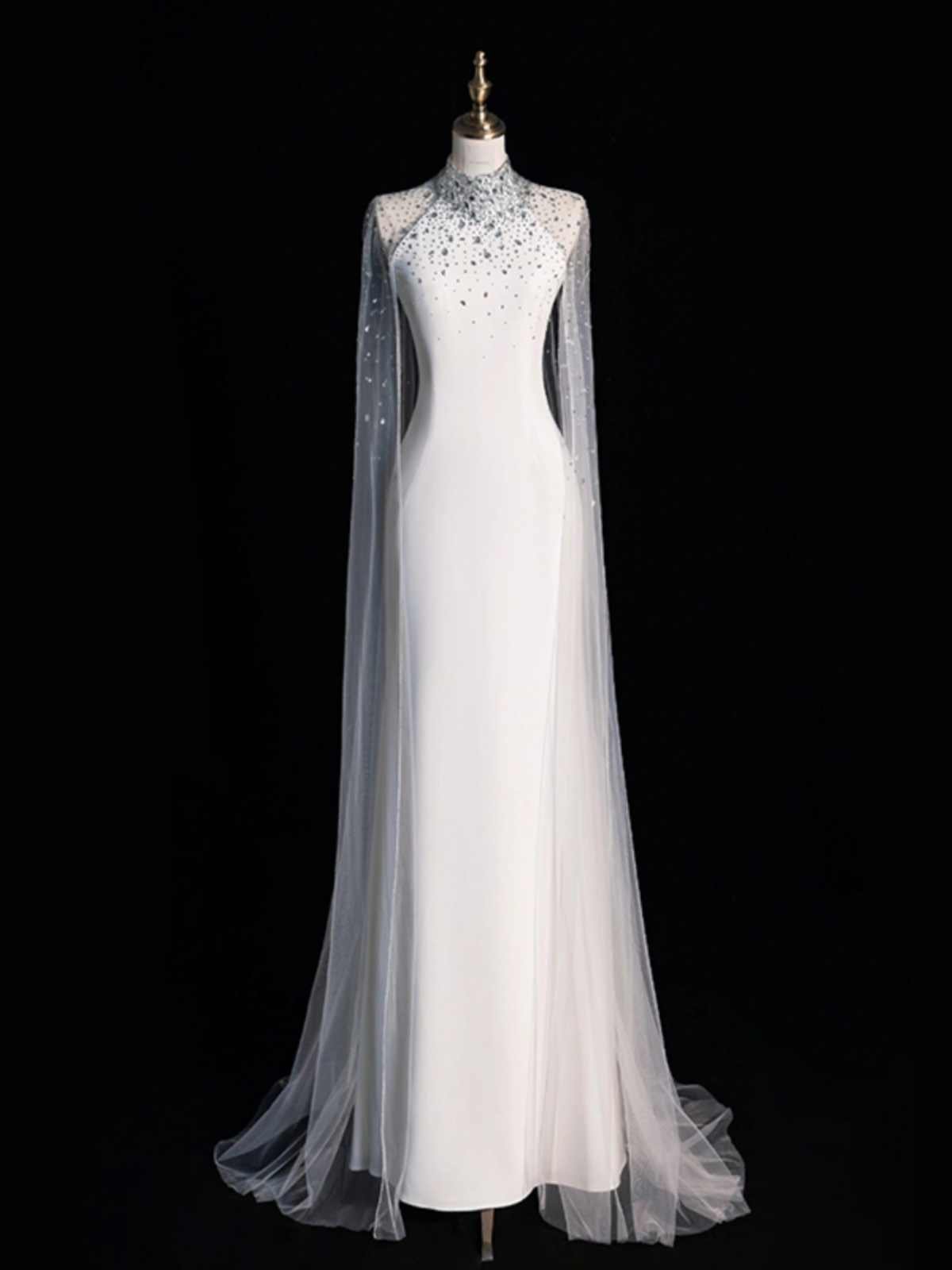 Light Wedding Dress White Satin Fishtail Bridal Morning Gown - Image 3