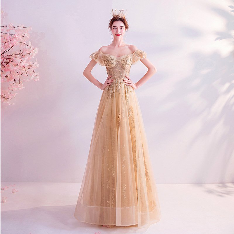 Women's Fashion Casual Gold Bridal Dress - Image 6