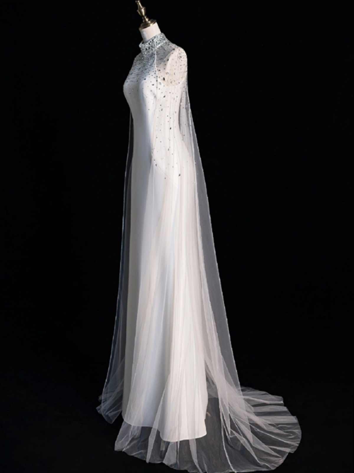 Light Wedding Dress White Satin Fishtail Bridal Morning Gown - Image 2