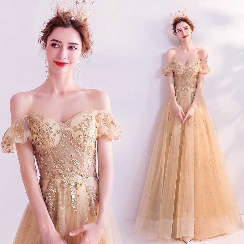 Women's Fashion Casual Gold Bridal Dress - Image 2