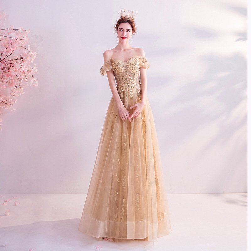 Women's Fashion Casual Gold Bridal Dress